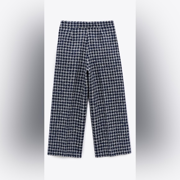 NWT ZARA Blue Buttoned Houndstooth Pants Size: M - Picture 3 of 11
